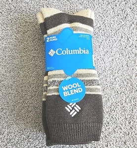 Columbia 2 Pk Calzini Uomo Rigati Marrone Misto Lana Comfort Crew Tg 6-12 Nuovi con etichette - Foto 1 di 13