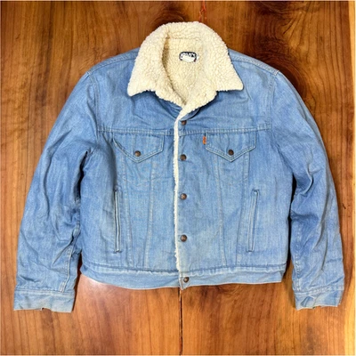 Chaqueta Levi's XL de Colección Años 70 Para Hombre Sherpa Forrada Jean Denim Lavado Claro Naranja Pestaña Foto 1 de 4