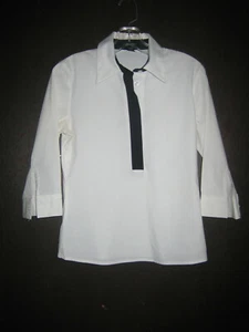 TBL14 WOMANS  COTTON WHITE BLUE CLUB MONACO BLOUSE TOP size Small Petite - Picture 1 of 1