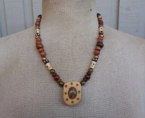 Goldstone Unakite Tagua Reversible Adjustable Necklace Gemstone Bone Skull Beads - Picture 1 of 14