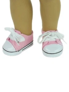 Doll Clothes 18" Sneakers Shoes Pink Canvas Tie Lace Fits American Girl Dolls - Picture 1 of 4