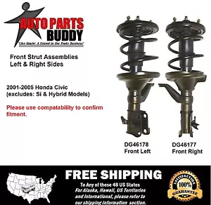 (2) New Honda Civic Front Complete Struts Lifetime Warranty Free Shipping - Foto 1 di 4