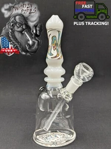 8" Inch Glass Hookah Water Pipe White Painted Swirls - Picture 1 of 4