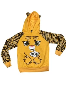 Love Kids Sweatshirt Yellow Medium Hooded Tiger Kangaroo Pocket Pullover - Picture 1 of 7