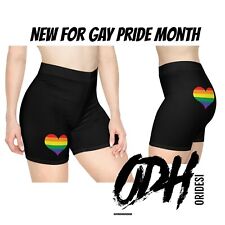 Womens Biker Shorts Lgbtq Black Shorts Rainbow Heart Clothing, Shorts, Gay Pride