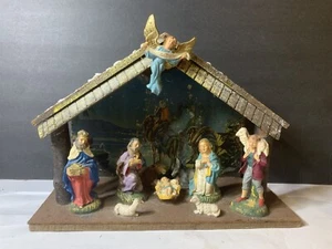 Vintage 1950's Italian Large Nativity Set Wood Manger Creche - Picture 1 of 12