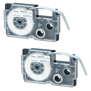 2PK Fits Casio KL-100 EZ Label Tape Cartridge XR9WE XR-9WE Black on White 9mm - Picture 1 of 12