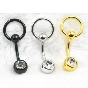 Surgical Steel Silver, Black and Gold 14g 10mm Length Slave Navel Barbells. - Picture 1 of 2