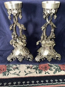 Global views heavy Weight Silver 17” Candle Holder Set Bronze Silver Plate - Picture 1 of 8