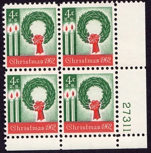 Scott #1205 Christmas Wreath Plate Block of 4 Stamps - MNH P#27311 - Picture 1 of 2