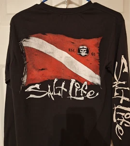 T-shirt The Salt Life uomo nera manica lunga taglia small teschio - Foto 1 di 8