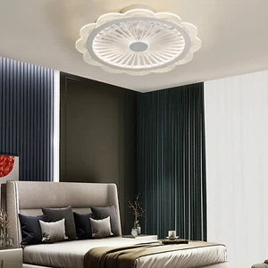 Flush Mount Ceiling Fan Light Dimmable LED Chandelier Fan W/ Remote Control - Picture 1 of 18