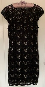 SIZE 14 DRESS JOE BROWNS BLACK & GOLD LINED LACEY DRESS CAP SLEEVES PERFECT - Picture 1 of 5