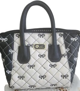 BETSEY JOHNSON MINI BLACK & WHITE  QUILTED SATCHEL BAG WOMENS DESIGNER HANDBAGS 