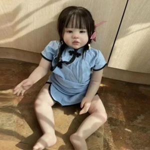 Muñeca bebé renacida de 29 pulgadas con cabello largo marrón enraizado a mano pintado para niño pequeño regalo - Imagen 1 de 1