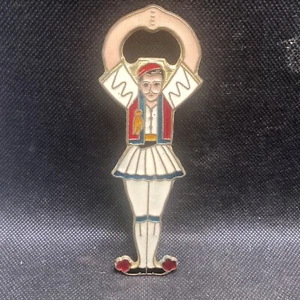 Vintage Emaille & Bronze Griechische Toslia Tänzerin Flaschenöffner - Bild 1 von 7