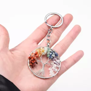 Tree of Life Keyring Keychain Key Ring 7 Chakra Reiki Healing Natural Gemstone - Picture 1 of 10