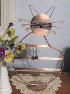 Earring Holder Rack 13 inch Wire Kitty Cat Copper Tabletop Display 21-42 Pair - Picture 1 of 1