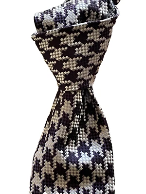 Corbata de cuello de seda jacquard $310 nueva con etiquetas Tom Ford blanca con cuadros de pata de gallo púrpura 3,6” Foto 1 de 4