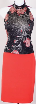 ST.JOHN Womens Knit Red Black Metallic Gold Sequins Studs Shimmer Top Skirt Sz 6 - Image 1 of 4