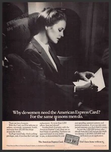 Anuncio impreso American Express de los años 80 1982 las mujeres necesitan tarjeta igual que los hombres - Imagen 1 de 1