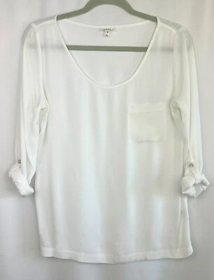 Soft Joie White Boho Tee Cuffed Sleeves Scoop Neck Slub Flowy T-Shirt M - Image 1 of 4