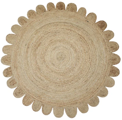 Jute Rug Round Beige Scallop Handmade Jute Carpet Living Room Rug - Image 1 of 4