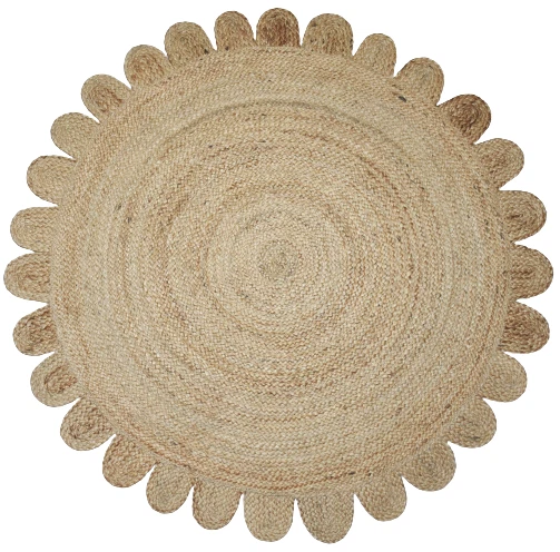 Jute Teppich Rund Beige Jakobsmuschel Handarbeit Juteteppich Wohnzimmerteppich - Bild 1 von 4