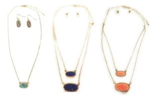 Kleine ovale Druzy Quarz Halskette Ohrringe Kristall Edelstein Schmuckset goldfarben - Bild 1 von 3