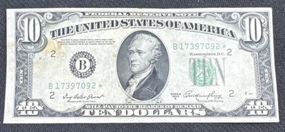 Scarce 1950A $10 FRN Star Note New York B17397092* Estate sale find - Image 1 of 2