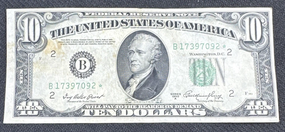 Scarce 1950A $10 FRN Star Note New York B17397092* Estate sale find - Image 1 of 2