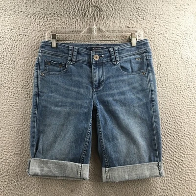 Tommy Bahama Bermuda Denim Shorts Womens 6 Blue Mid Rise Zip Fly Button Front - Imagem 1 de 4