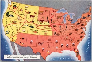 c1940s UNION PACIFIC RAILROAD Advertising Postcard United States / System Map - Picture 1 of 2