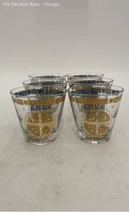 Anchor Hocking Royal Blue And Gold Tallboy Cocktail Whisky Glasses Set Of Six - Picture 1 of 6