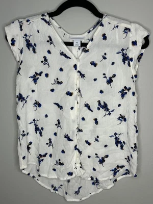 Liz Claiborne floral cap sleeve button up lightweight blouse women's sz Petite M - Image 1 of 4