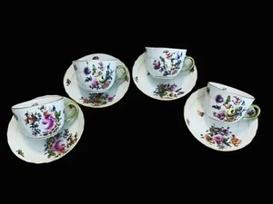(4 Sets) Flowers Herend Gold Rim Demitasse Cups & Saucers #1728 Hand painted - Picture 1 of 14