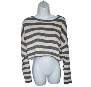 American Eagle Striped Cropped Sweater Women’s Medium Long Sleeve Boxy Knit Top - Picture 1 of 7