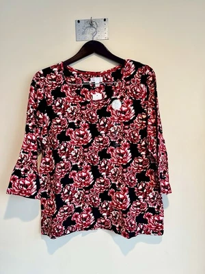 NUEVO CON ETIQUETAS CHARTER CLUB Para Mujer Plus Algodón Pima Manga 3/4 Estampado Floral Top Talla 0X Foto 1 de 4