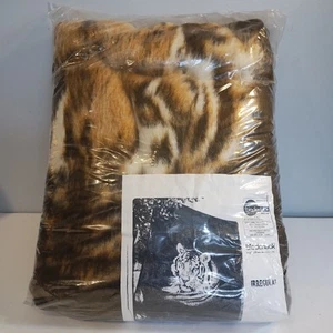 Vtg NOS Biederlack Burma TIGER Blanket Wildlife Throw 60” x 80” Unopened - Picture 1 of 5