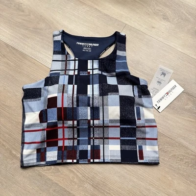 Tommy Hilfiger Women's Long Line Abstract Plaid Print Removable Cups Tank Sz S — 第 1/4 张图片