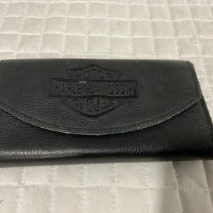 Vintage Harley Davidson Bar &Shield Logo Wallet Checkbook Black Leather - Picture 1 of 8