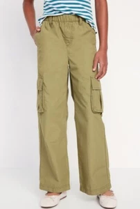 Old Navy Olive Green Elastic Waist Pockets Girls’ Wide Leg Cargo Pants Size M 8 - Picture 1 of 6