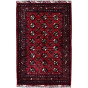 2'9"x4'1" Red Princess Bokara Geometric Design Soft Wool Hand Knotted Rug R706 - Picture 1 of 7