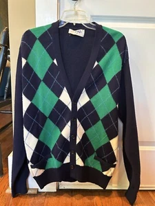 Pringle of Scotland Sweater Mens 42/107 Navy Argyle Lambswool V Neck Cardigan - Picture 1 of 7