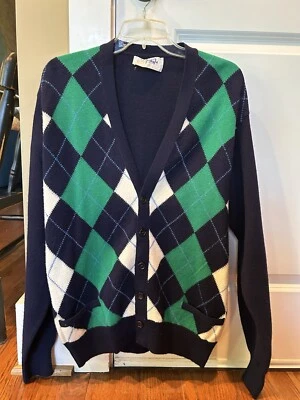 Pringle of Scotland Sweater Mens 42/107 Navy Argyle Lambswool V Neck Cardigan - Image 1 of 4