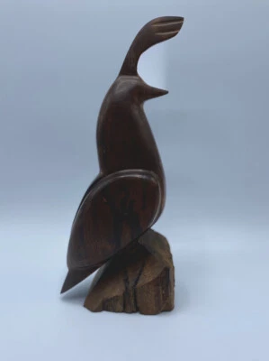 "Figura de madera de hierro MCM tallada a mano codorniz pájaro madera dura pesada arte minimalista de 9""" Foto 1 de 4