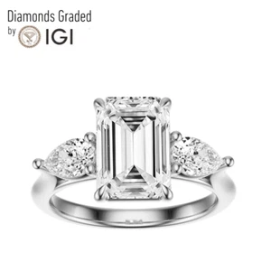 IGI 3.50 CT F VS2 Emerald Cut Lab Grown Diamond Engagement Ring 14K White Gold - Picture 1 of 4