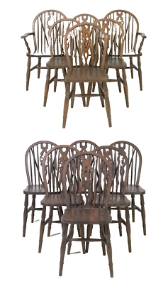 古董椅子,十二件套,马车车轮背,橡木,手臂和侧面,C. 1920 年代! — 第 1/4 张图片