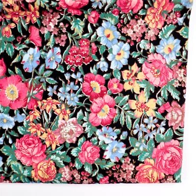 Vtg Calico Cotton Quilting Fabric Blue Pink Roses Floral Flowers 24x44 Kessler - Image 1 of 3