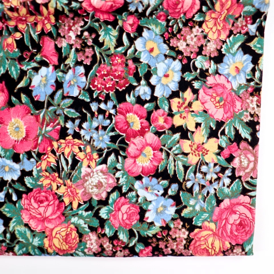 Vtg Calico Cotton Quilting Fabric Blue Pink Roses Floral Flowers 24x44 Kessler - Image 1 of 3